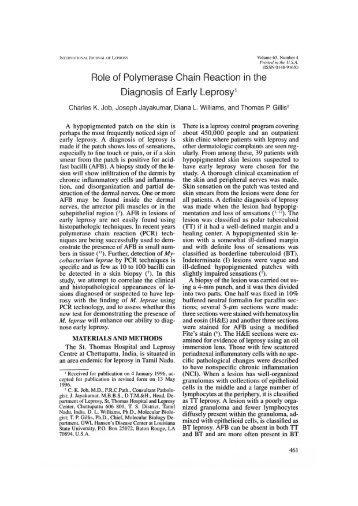 Role of Polymerase Chain Reaction in the Diagnosis of Early Leprosy'