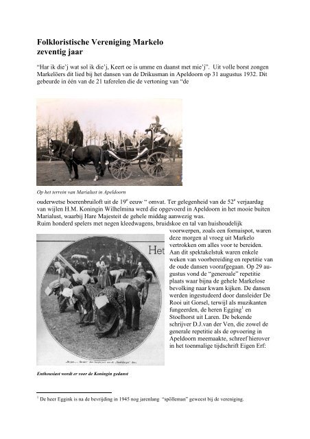 Folkloristische Vereniging Markelo zeventig jaar - De Hofmarken