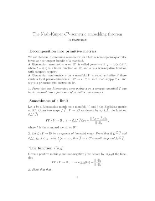 The Nash-Kuiper C -isometric embedding theorem in exercises