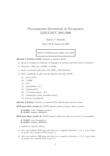 Processamento Estruturado de Documentos LESI/LMCC 2005/2006