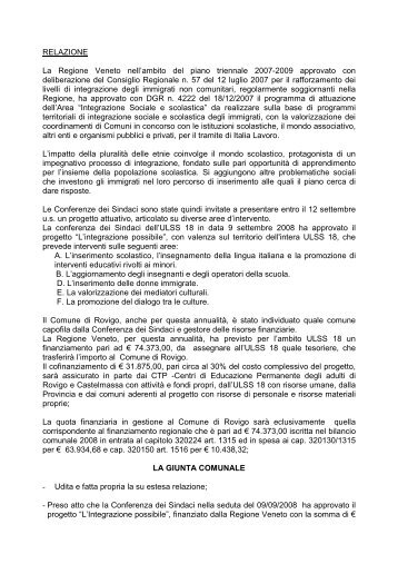RELAZIONE La Regione Veneto nell'ambito del piano triennale ...