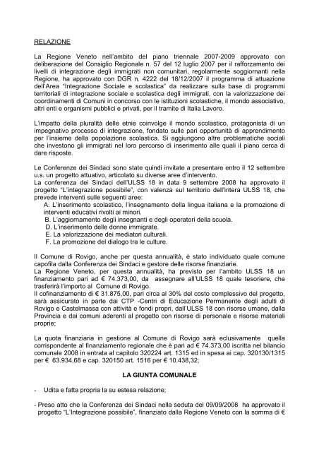 RELAZIONE La Regione Veneto nell'ambito del piano triennale ...