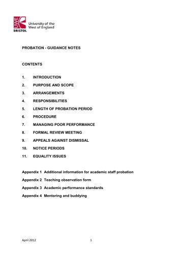 PROBATION - GUIDANCE NOTES CONTENTS 1. INTRODUCTION ...