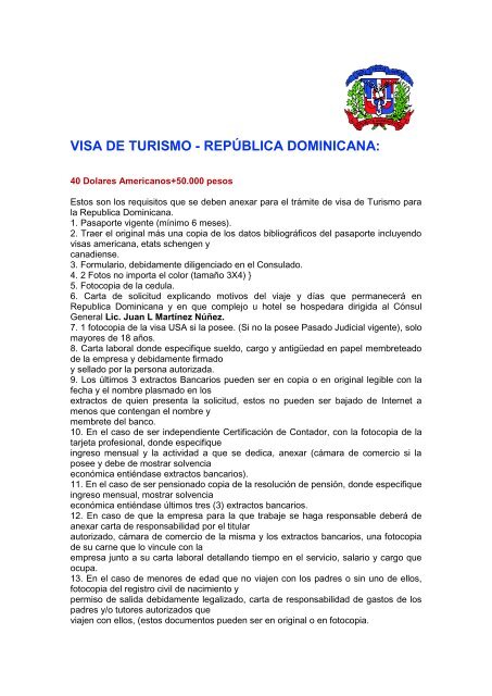 VISA DE TURISMO - REPÃšBLICA DOMINICANA: - MOLITUR