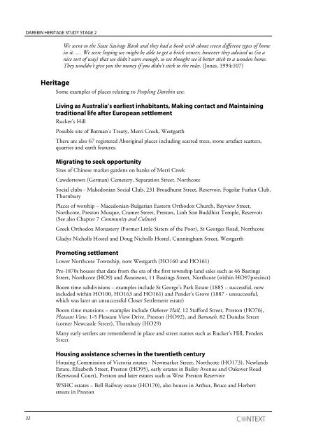 City of Darebin Heritage Study Volume 1 Draft Thematic