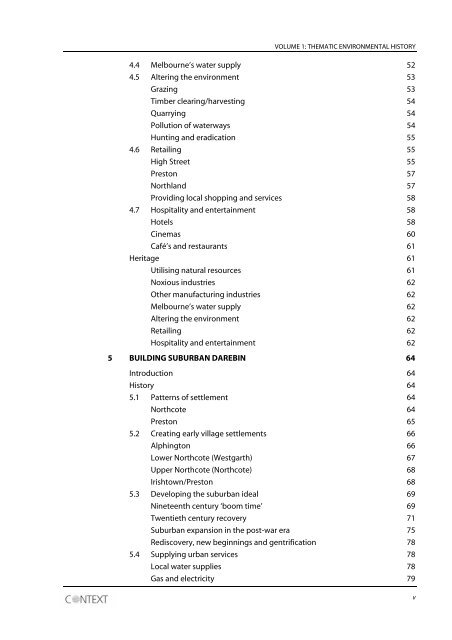 City of Darebin Heritage Study Volume 1 Draft Thematic