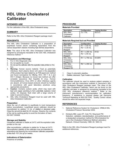 HDL Ultra Cholesterol Calibrator - Sekisui Diagnostics