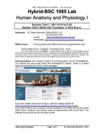 Hybrid-BSC 1085 Lab Human Anatomy and Physiology I