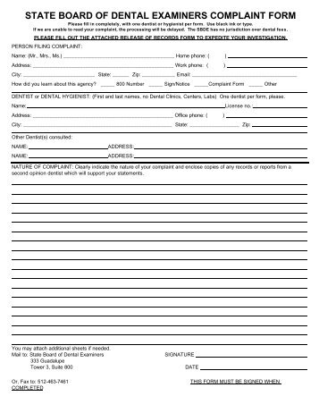state board of dental examiners complaint form - Texas State Board ...