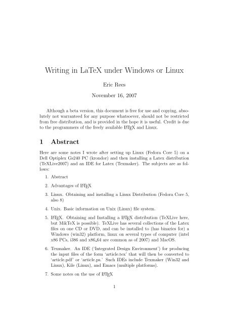 Writing in LaTeX under Windows or Linux