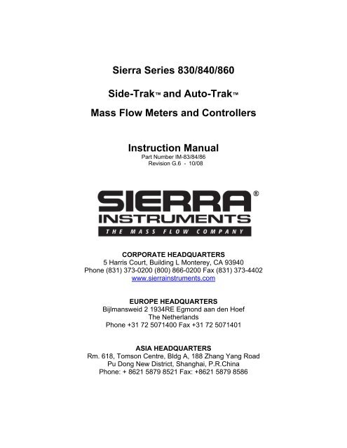 Sierra Series 830/840/860 Side-Trak™ and ... - Sierra Instruments