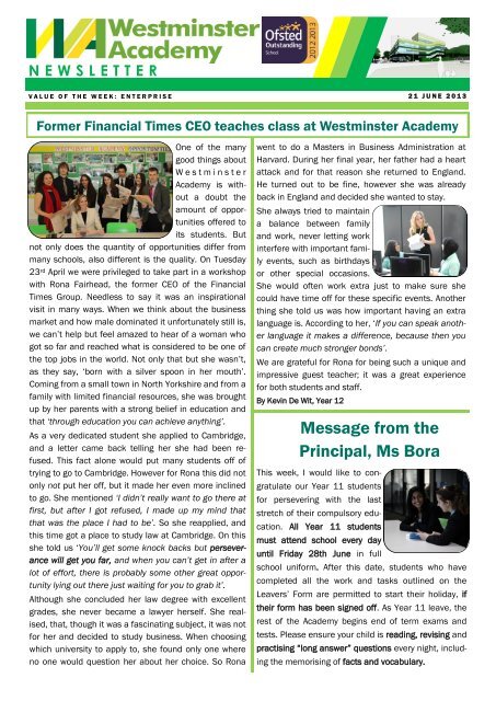 21 June 2013 - Westminster Academy