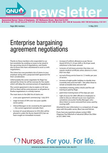 Enterprise bargaining agreement negotiations - Queensland Nurses ...