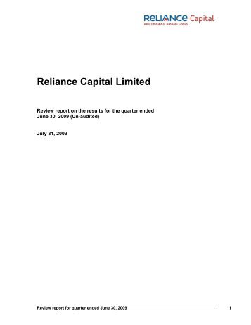 Review report for the quarter ended June 30, 2009 - Reliance Capital