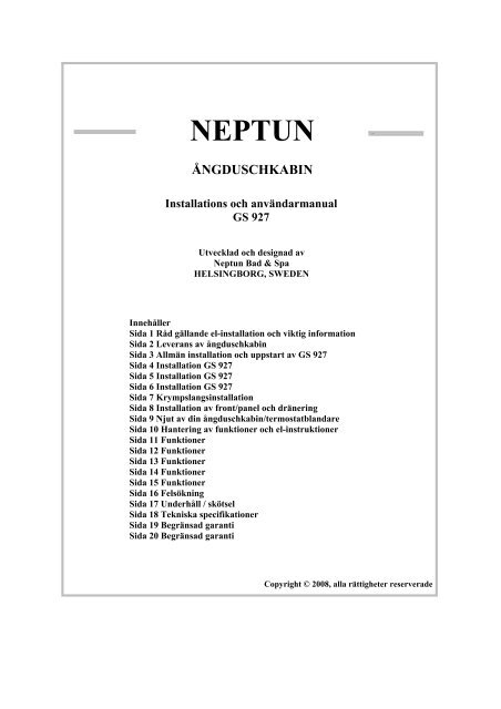 Installationsanvisning Neptun Ã¥ngduschkabin 120x120 cm 2009