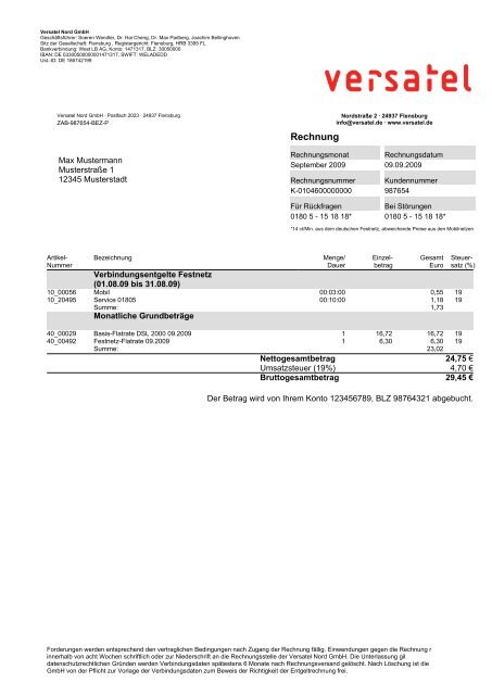 Rechnung - Versatel