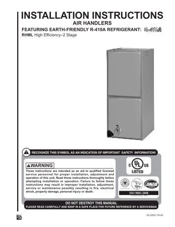 92-20521-76 Rev. 00 RHML Series Air Handler with ... - Rheemote.Net