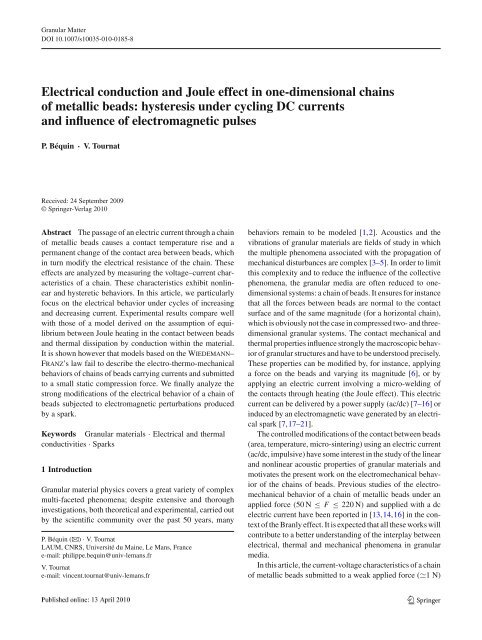 Electrical conduction and Joule effect in one-dimensional chains of ...