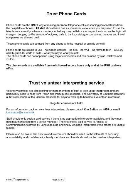 Trust induction booklet - University Hospital Southampton NHS ...