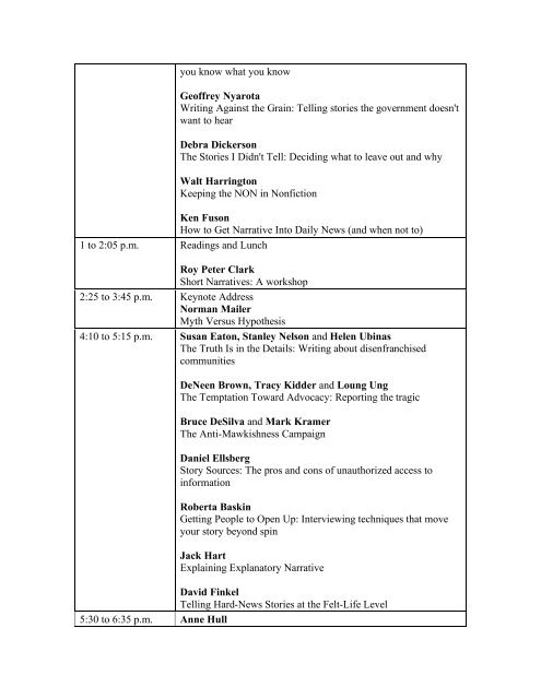 2004 Nieman Conference on Narrative Journalism: Schedule Friday ...