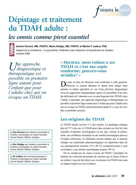 DÃ©pistage et traitement du TDAH adulte - DÃ©ficit de l'attention