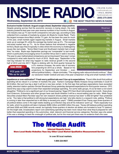 news INSIDE >> Wednesday, September 22, 2010