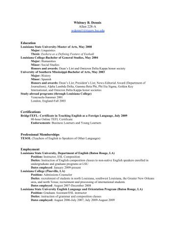 Curriculum Vitae - Department of English - Louisiana State University