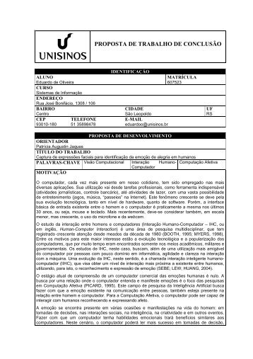 PROPOSTA DE TRABALHO DE CONCLUSÃO - Unisinos