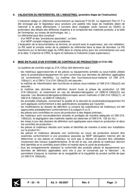 AUTORISATION DE PRODUCTION SELON LE PART 21 SUBPART F