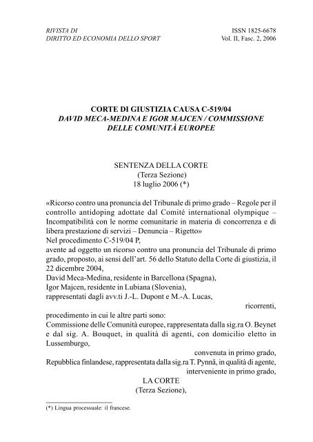 Rivista di Diritto ed Economia dello Sport - Rdes.it