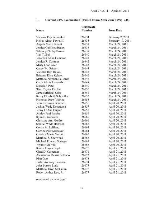 Minutes - State Board of Certified Public Accountants of Louisiana