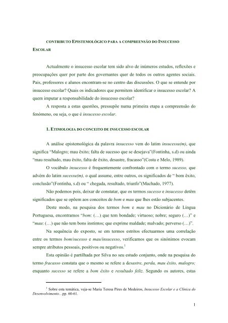 Contributo EpistemolÃ³gico para a CompreensÃ£o do Insucesso Escolar