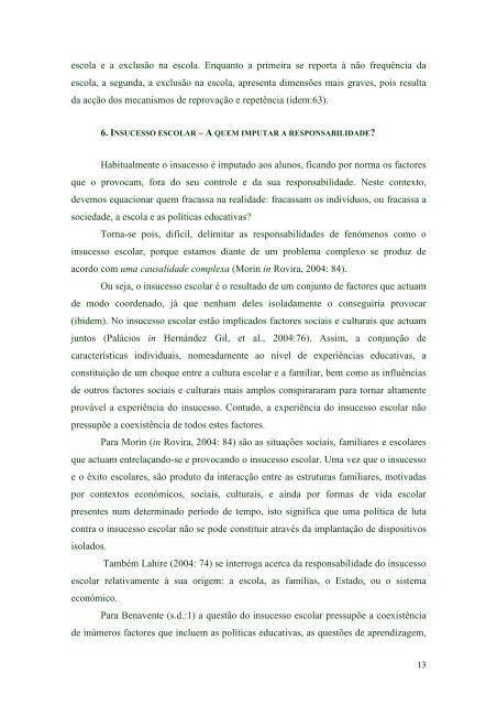 Contributo EpistemolÃ³gico para a CompreensÃ£o do Insucesso Escolar