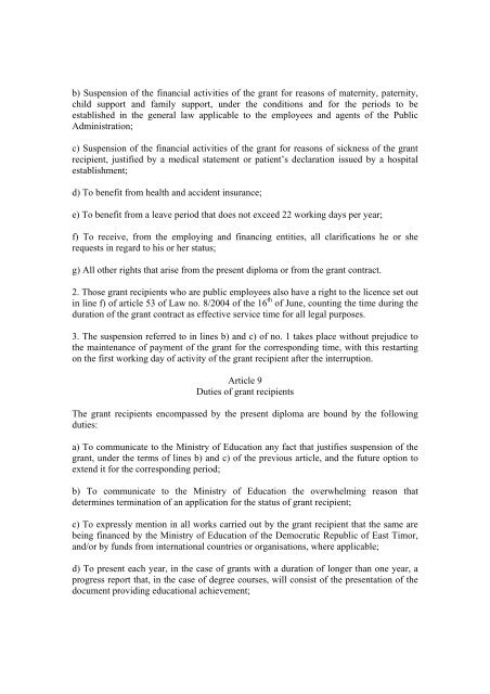 DECREE LAW no. 30/2008 Of the 13 of August REGIME FOR ...