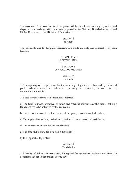 DECREE LAW no. 30/2008 Of the 13 of August REGIME FOR ...