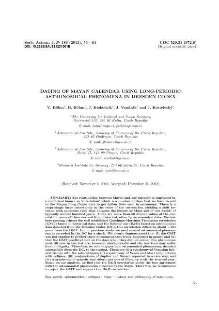 dating of mayan calendar using long-periodic astronomical ...