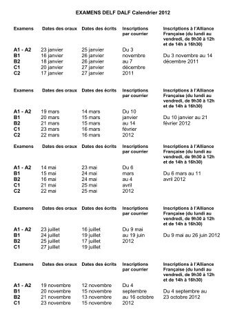 EXAMENS DELF DALF Calendrier 2012 A1 - A2 23 ... - French in Paris