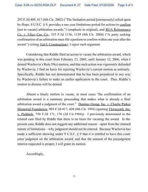 1 Michael J. Riddle v. Wachovia Securities, LLC, Case No. 8 ...