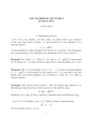 LIE ALGEBRAS: LECTURE 2 22 March 2011 1. Representations Let ...