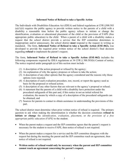 Refusal Form Tap Pdf Exceptional Student Education