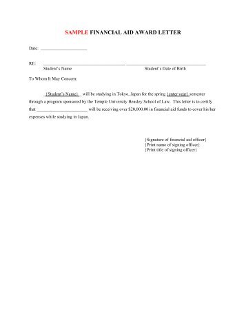 sample financial aid award letter - Temple University, Japan Campus