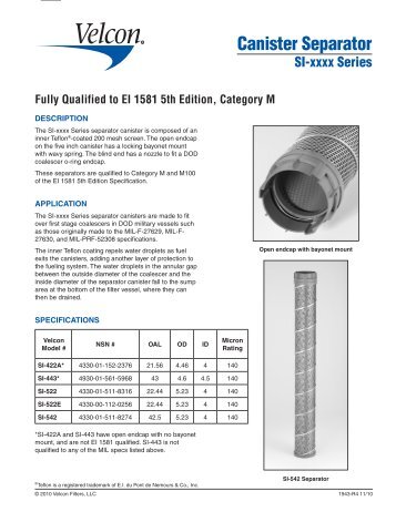 Data Sheet #1943 - Velcon Filters