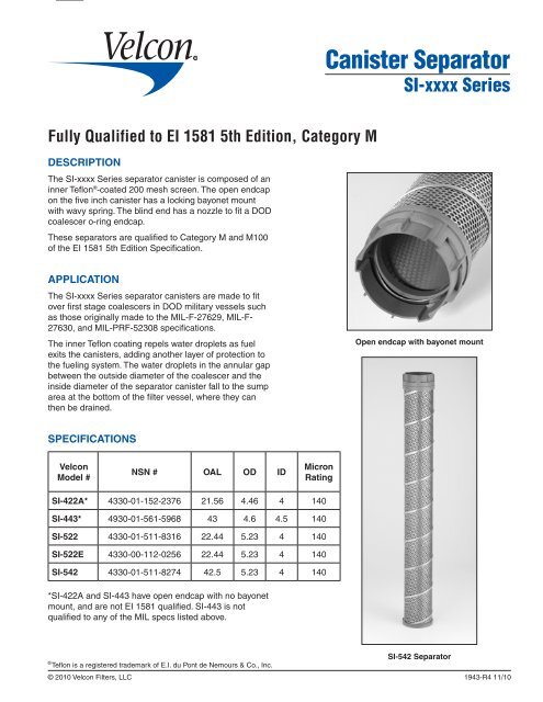 Data Sheet #1943 - Velcon Filters
