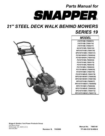 21" STEEL DECK WALK BEHIND MOWERS SERIES 19