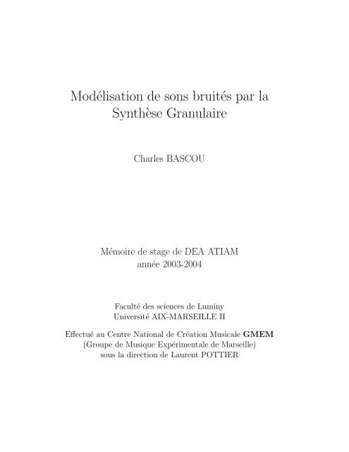 ModÃ©lisation de sons bruitÃ©s par la Synth`ese Granulaire