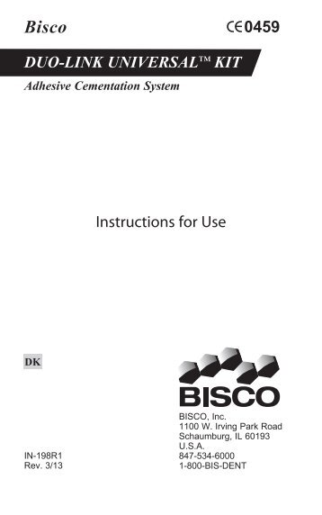 Instructions for Use CE0459 DUO-LINK UNIVERSAL™ KIT - Bisco, Inc.