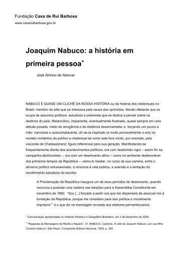 Joaquim Nabuco: a história em primeira pessoa - Fundação Casa ...