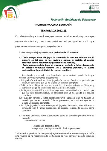 Normativa Copa Benjamin - Federación Andaluza de Baloncesto