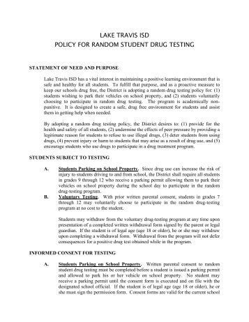 lake travis isd policy for random student drug testing