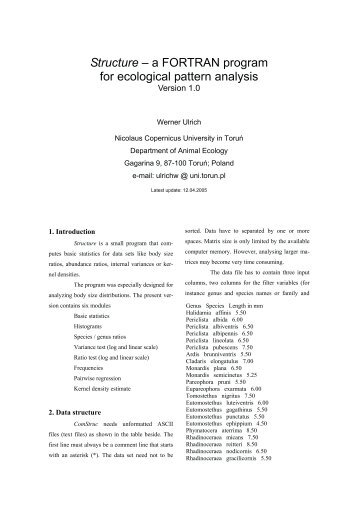 Structure - a FORTRAN program for ecological pattern analysis.pub